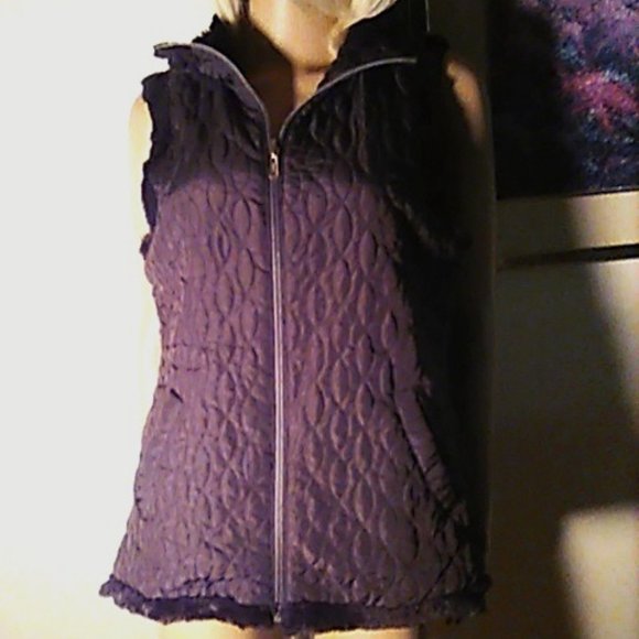 Faux Fur Vest Reversible M-L Pockets Both Sides Brown - Picture 1 of 8